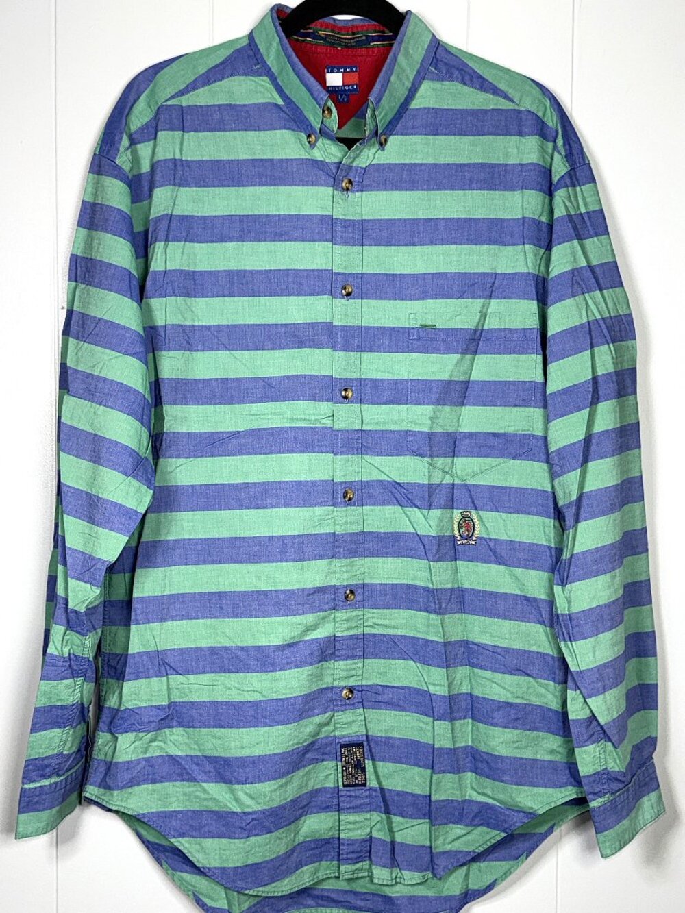 VTG Tommy Hilfiger 90's Fraternity Crest Ivy League Striped Button-Down Shirt L